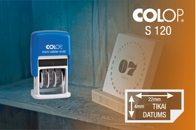 Datumzīmogs Colop S 120 Mini Dater, 4mm, bez klišejas - tikai datums, gatavs lietošanai.